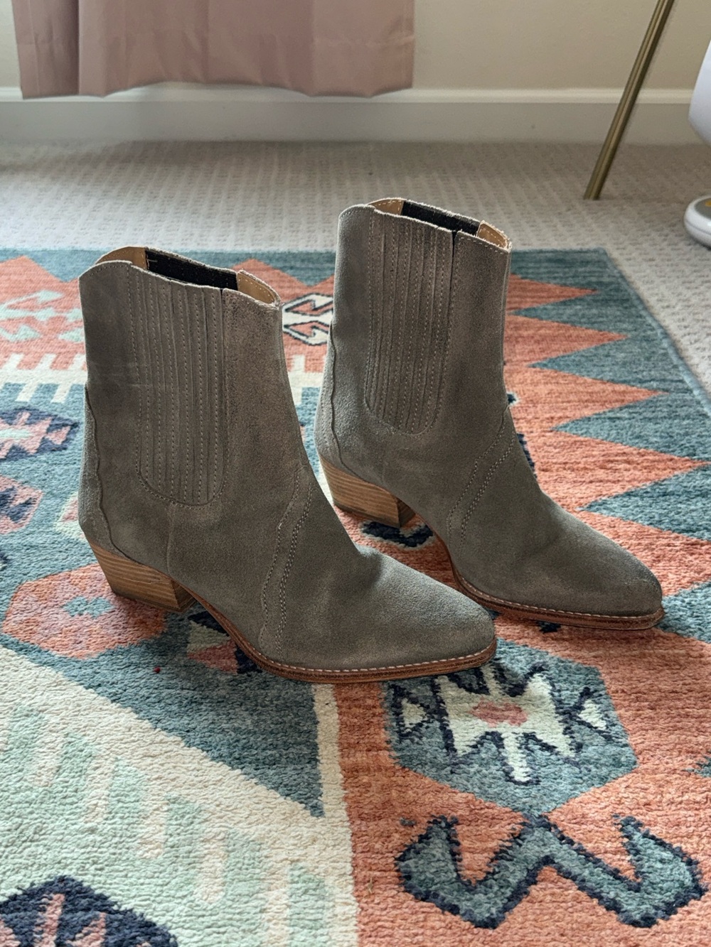 Free People Women's Taupe Suede Ankle Boots - Classic Western Style